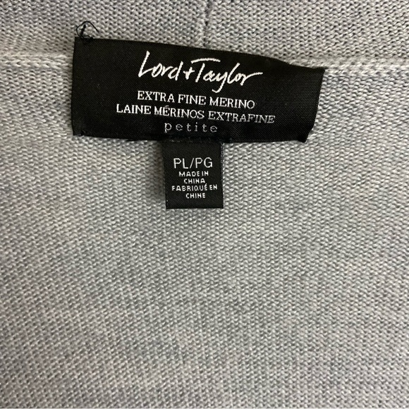 Lord & Taylor Extra Fine Merino Wool Open Draped Cardigan Light Grey Petite PL - Picture 4 of 8